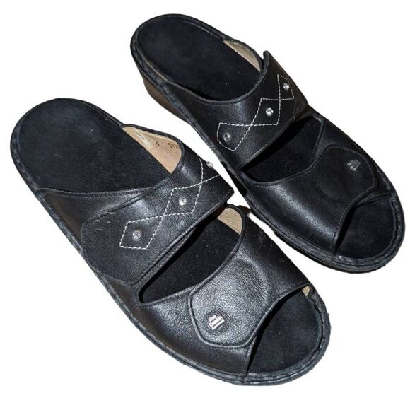 Finn Comfort Women's Hand-Sewn Geometric Double Strap Sandals Black Size 4 - Picture 1 of 10